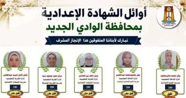 محافظ الوادي الجديد تعلن نتائج الشهادة الإعدادية 2026: نسبة نجاح 86% وتكريم للأوائل