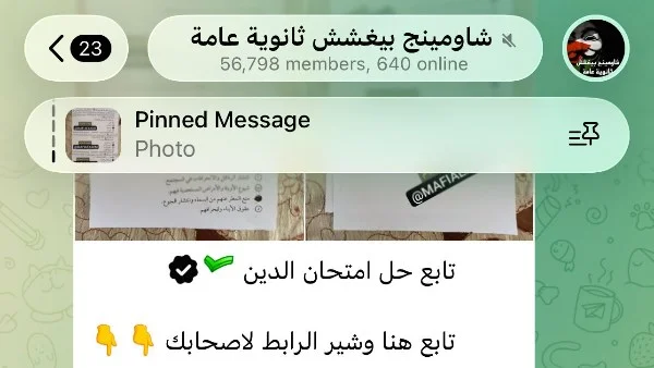تحركات عاجلة من وزارة التعليم لمواجهة تسريبات امتحان الدين لطلاب الثانوية العامة عبر جروبات الغش على تليجرام