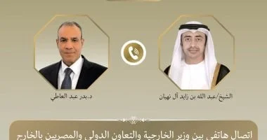 اتصال هاتفي بين وزيري خارجية مصر والإمارات لبحث التطورات الإقليمية وتعزيز التنسيق الأمني