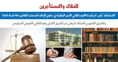 محكمة الاستئناف: لا حاجة لاستئناف قاضي الأمور الوقتية في دعاوى الإخلاء وفقاً للقانون 164 لسنة 2025