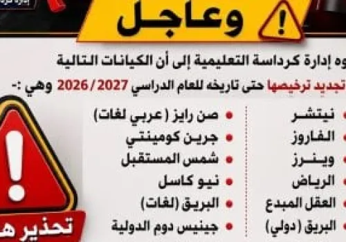 إدارة كرداسة التعليمية تحذر أولياء الأمور من التعامل مع 12 مدرسة خاصة غير مرخصة للعام الدراسي 2026/2027